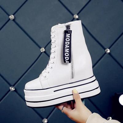 Fashion White Trendy Boots Women High Top Sneakers Platform Zip Ankle Boots Femme Chaussures Femmes Height Increase Outdoor Sports Shoes