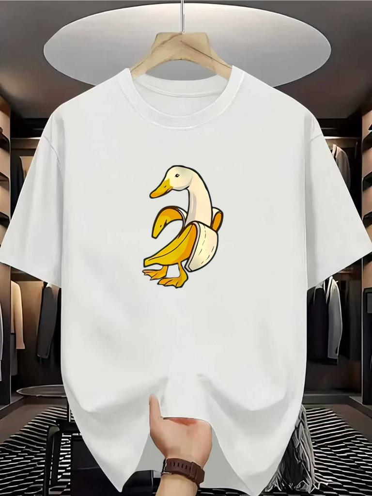 Men'S Casual Athletic Fashion Trendy Fitness Outdoor Home Short Sleeve, Fashion Pattern 2D Print, Banana Duck~ Elastic C