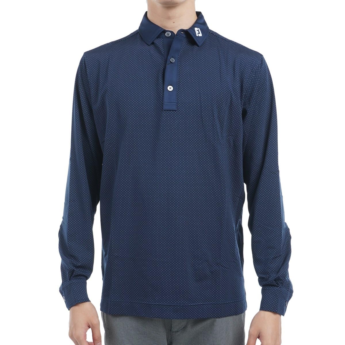 

FootJoy Men s Dot Jacquard Long Sleeve Shirt, Navy, Size M (FJ-F24-S15, 32092-M)
