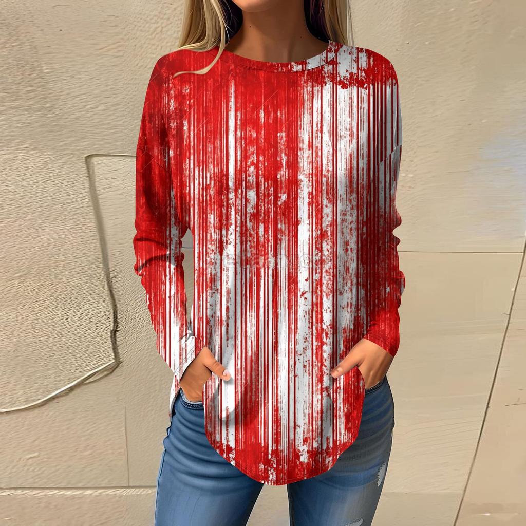 Damenmode Lockerer Rundhals Halloween-Druck Langarm T-Shirt Top Pullover