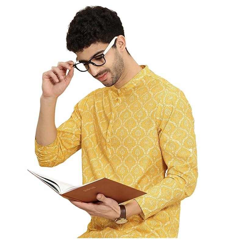 rytras Men s Cotton Printed Straight Kurta(RYTSHIRT06_Mustard_Medium) M