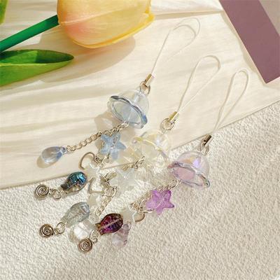 Cute Sweet Glass Starfish Fish Wind Chime Mobile Phone Chain Lanyard Keychain Pendants Backpack Keyring Bag Hang Ornaments Gifts