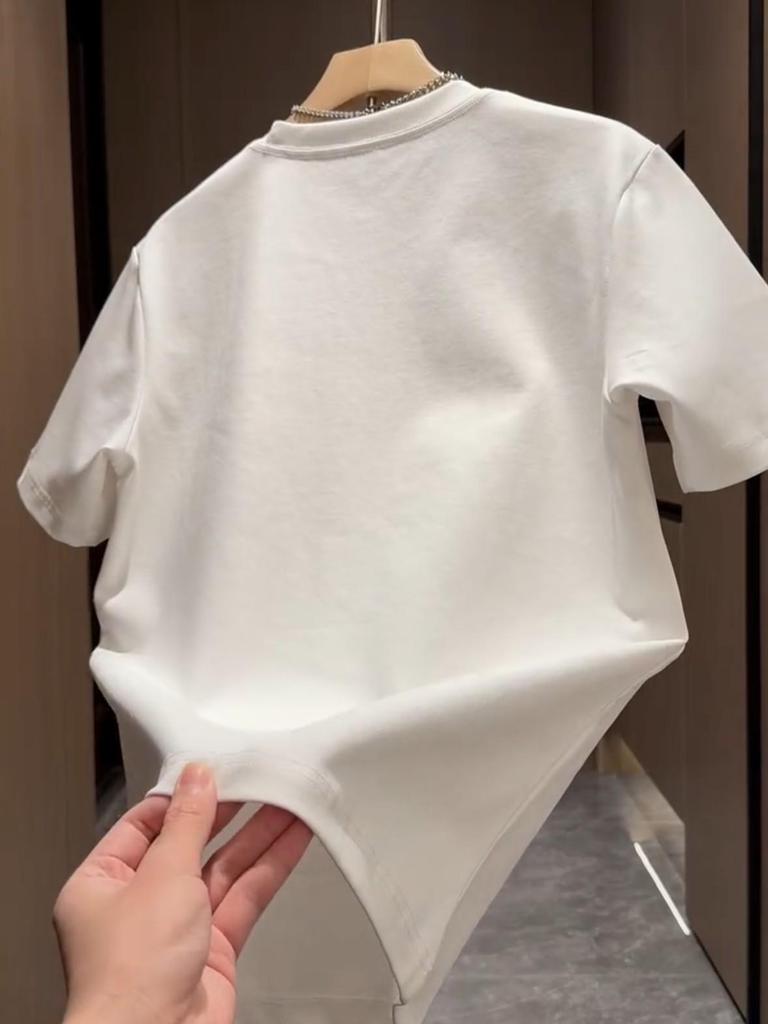 Plus Size Cartoon Embroidered Cool Cotton Summer T-Shirt (21s, Age-Reducing, Versatile, Casual)