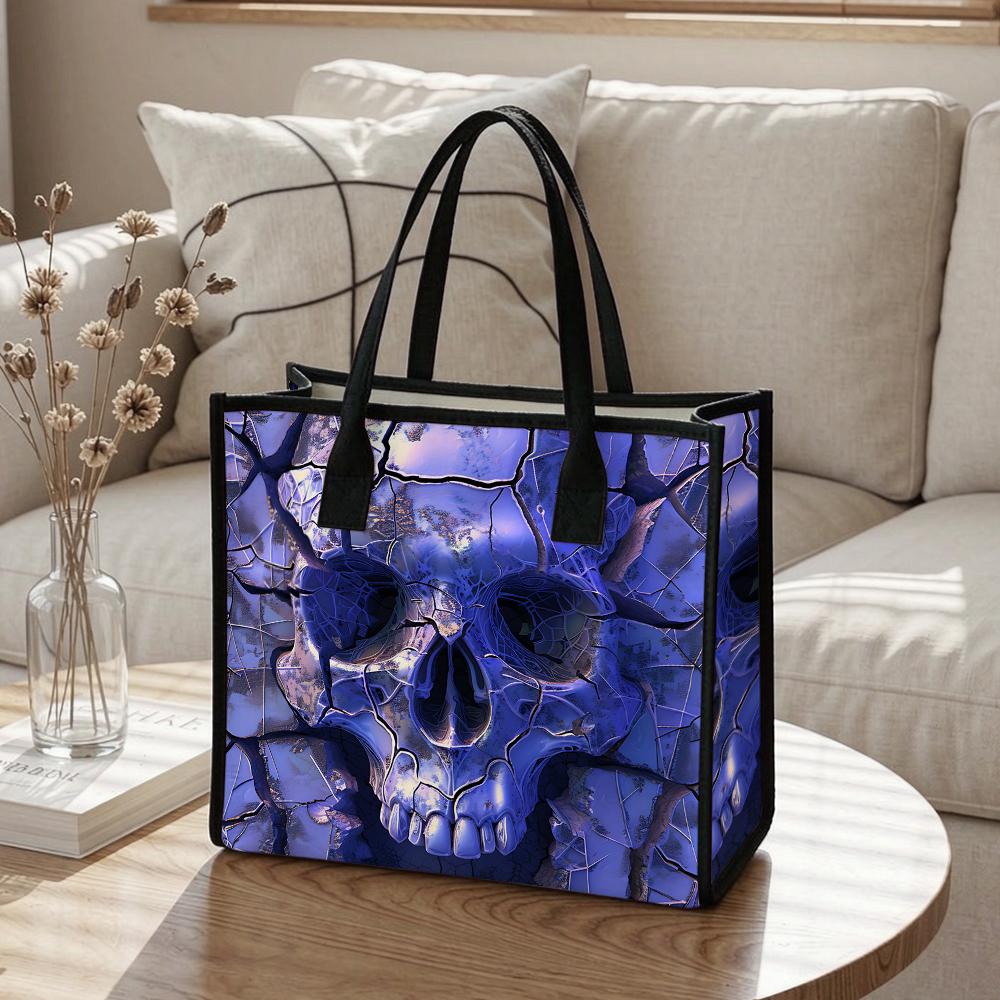 Gothic Skull Pattern Tote Bag Stylish Daily Use Shoulder Bag for Outings