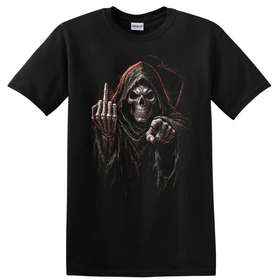 Grim Reaper Skull T Shirt Gothic Horror Dark Skeleton Art Halloween Graphic Tee