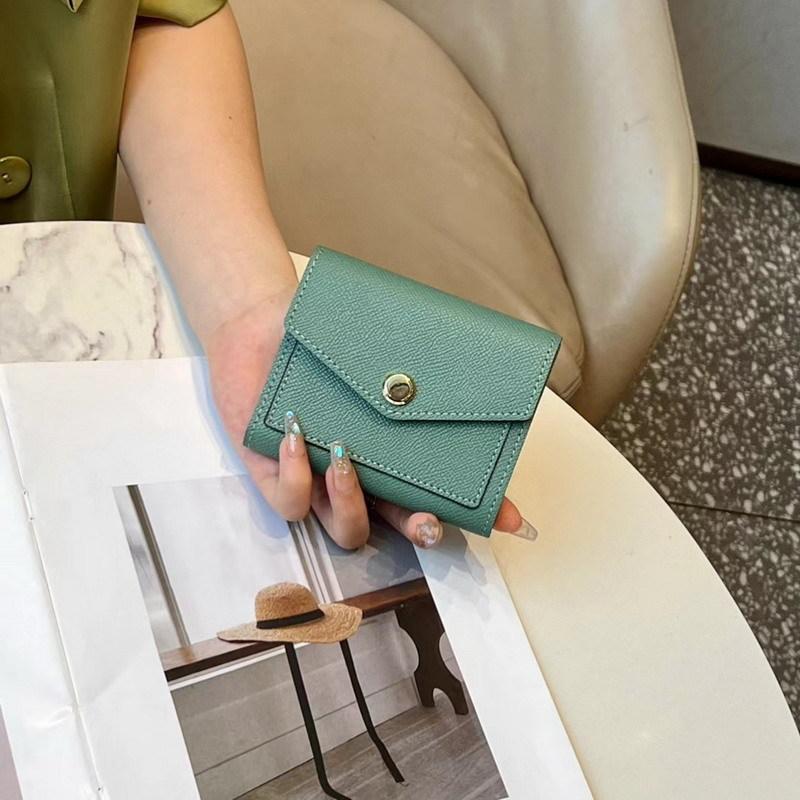 New Palm Patterned Cowhide Color Blocked Short Three Fold Wallet Genuine Leather Wallet Color Matching Leather Clip Color Blocking Card Bag