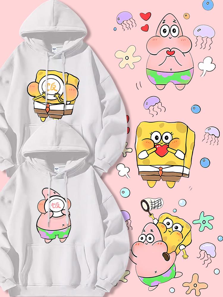 New Different Couple Outfits Cartoon Sponge Baby Couple Outfits Autumn Outfits Loose Hoodies for Men and Women 2025