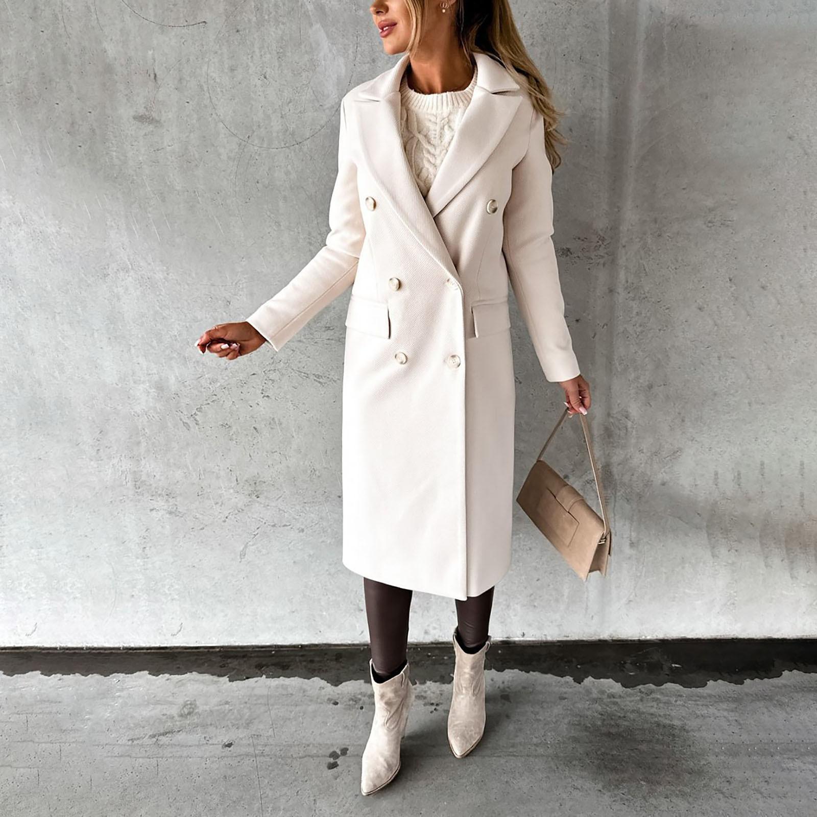 

Женская мода и зима свободный повседневный твидовый пиджак с длинными рукавами M бежевый