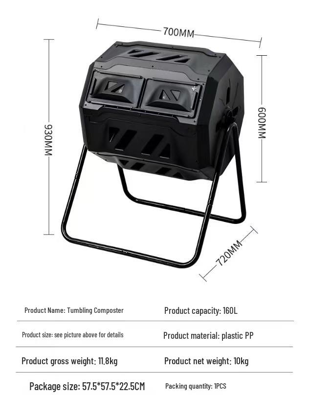 Compost Tumbler: Outdoor Patio Leaf Storage & Organic Fertilizer Bin