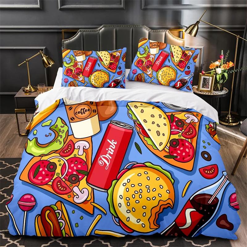 Cartoon Foods Duvet Cover Delicious Pie for Kids Teen American Fast Food Theme Bedroom Decorations Polyester Quilt Cover Queen