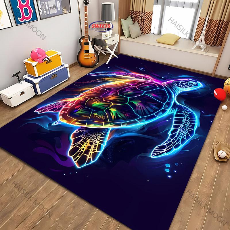 Magic Glowing Turtle Theme Printed Carpet Living Room Bedroom Sofa Office Large Area Decorative Mat Kids Play Rugs Large Size