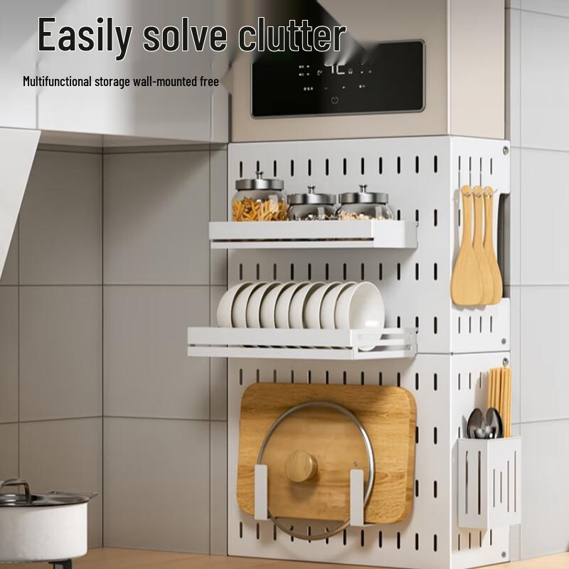 No-Drill Kitchen Wall Pegboard Storage Shelf