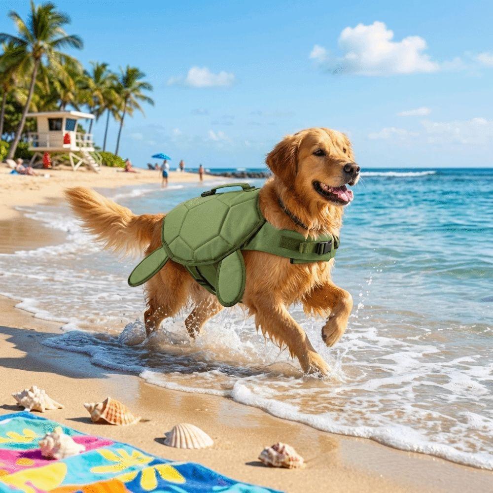 Cute Turtle Shape Pet Life Jacket Portable Handle Adjustable Dog Swimsuit Life Preserver Reflective Pet Buoyancy Suit
