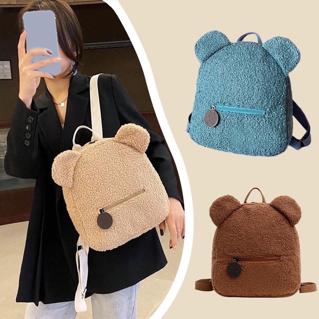 Women's Plush Backpack Lovely Furry Bookbag Fleece Sherpa Bag Large Capacity Backpack with Adjustable Strap for Winter