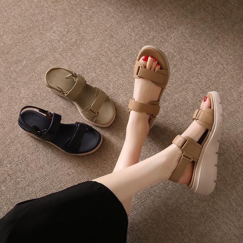 2025 Summer New Thick Bottom Slope Heel Sandals Lightweight Non-slip Comfortable Casual Sports Velcro Roman Shoes