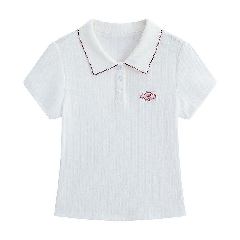 

Julu Studio Vitality Full Grid Slightly Oversized Girls Embroider Polo Collar Short Sleeved T-shirt/Plaid Skirt Plus Size Suit White Top L(53kg-60kg)
