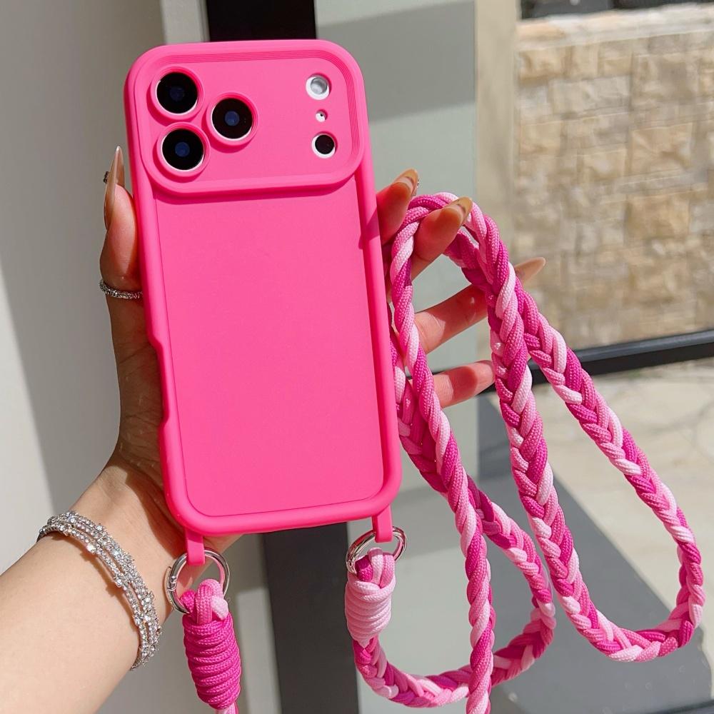 Crossbody Lanyard Braided Cord Liquid Silicone Case For iPhone 16 17 Pro Max 15 14 13 12 11 XR XS 7 8 Plus Necklace Strap Cover