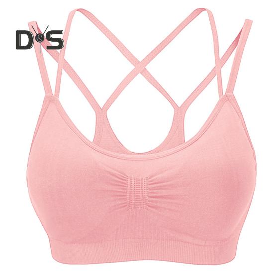 Women Sport Bra Multi Strap Hollow Out Back Push-up Vest Bra Quick-drying No Wire Seamless Gym Jogging Bra with Removable Padding
