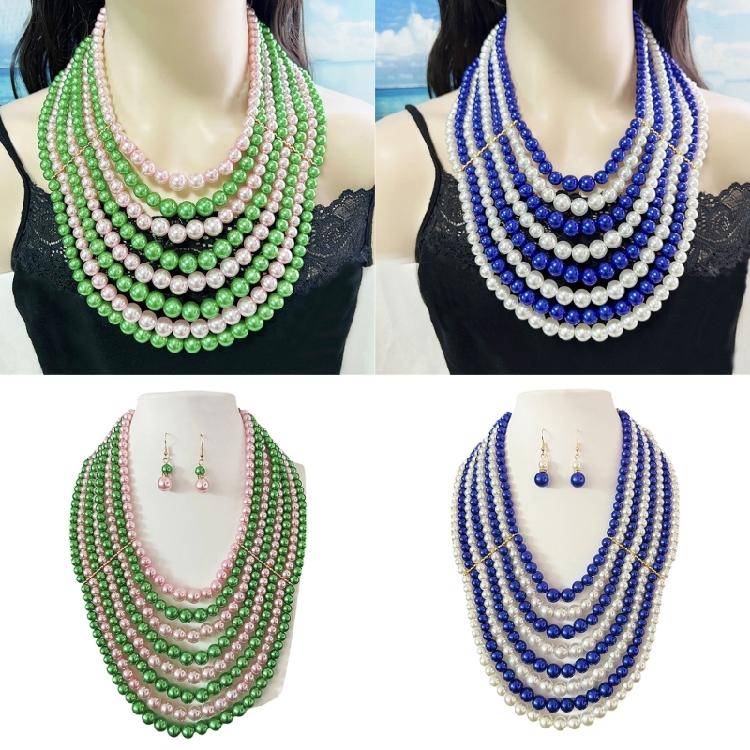 Versatile Multi Strand Simulated Pearls Necklace Earrings Set Vintage Inspired Design Clavicle Chain For Fashionistas