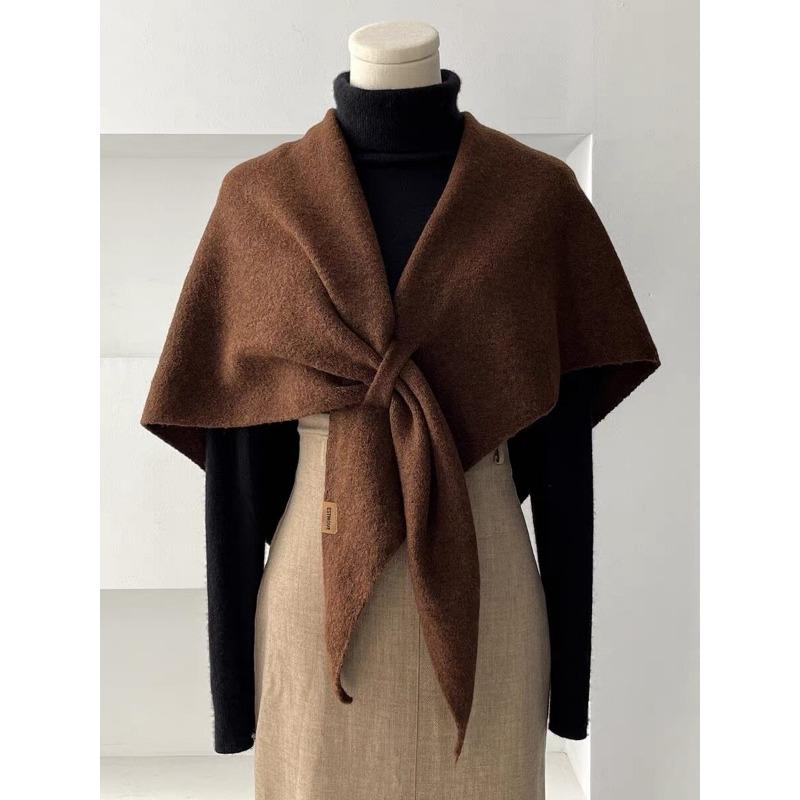 Women S Warm Knit Triangle Scarf With Pom Pom Korean Style Versatile Fashion Scarf