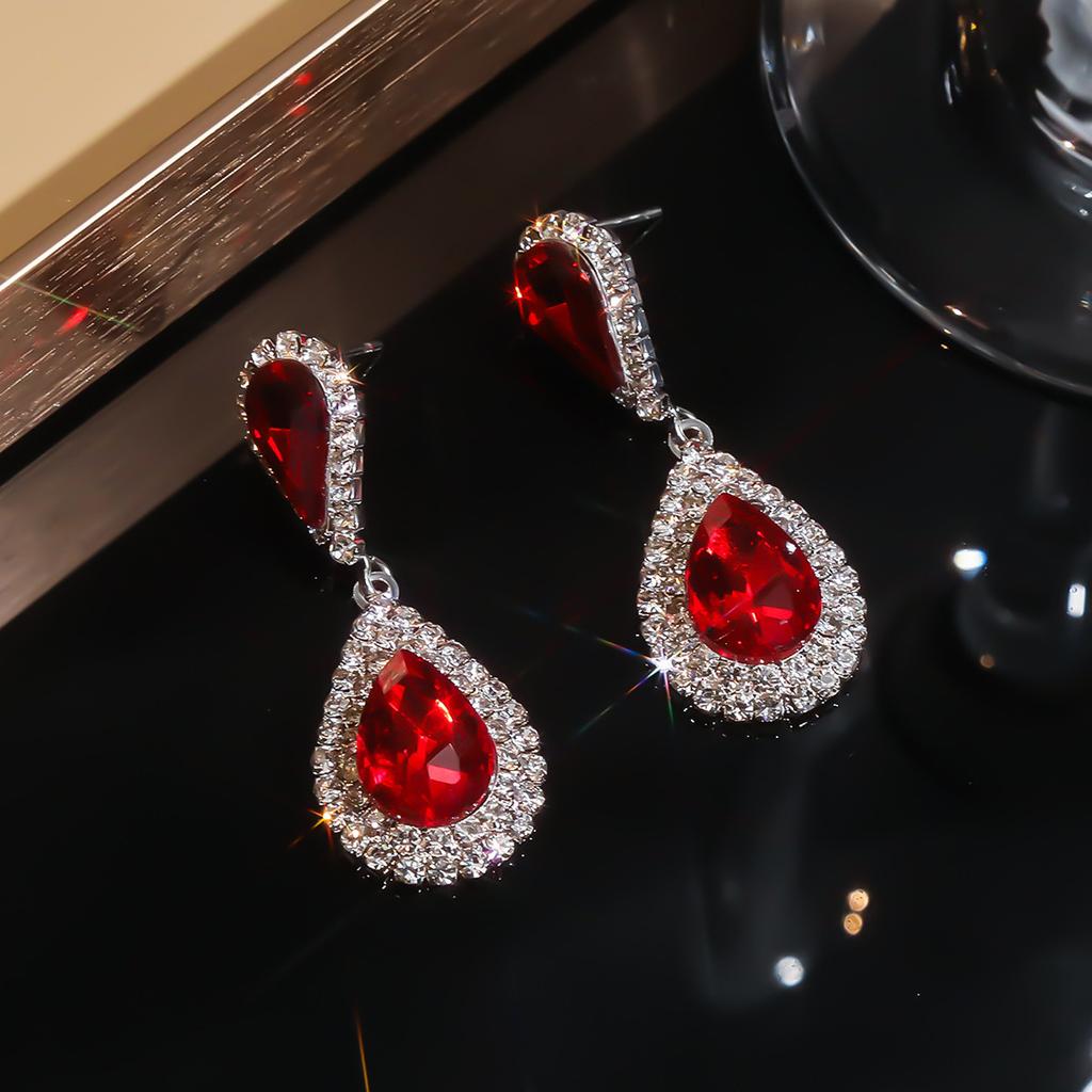 Sparkling Teardrop Dangle Earrings for Women, Full Cubic Diamond Paved Drop Earrings,Red/White/Aurora Crystal Bridal Jewelry for Wedding Party Prom