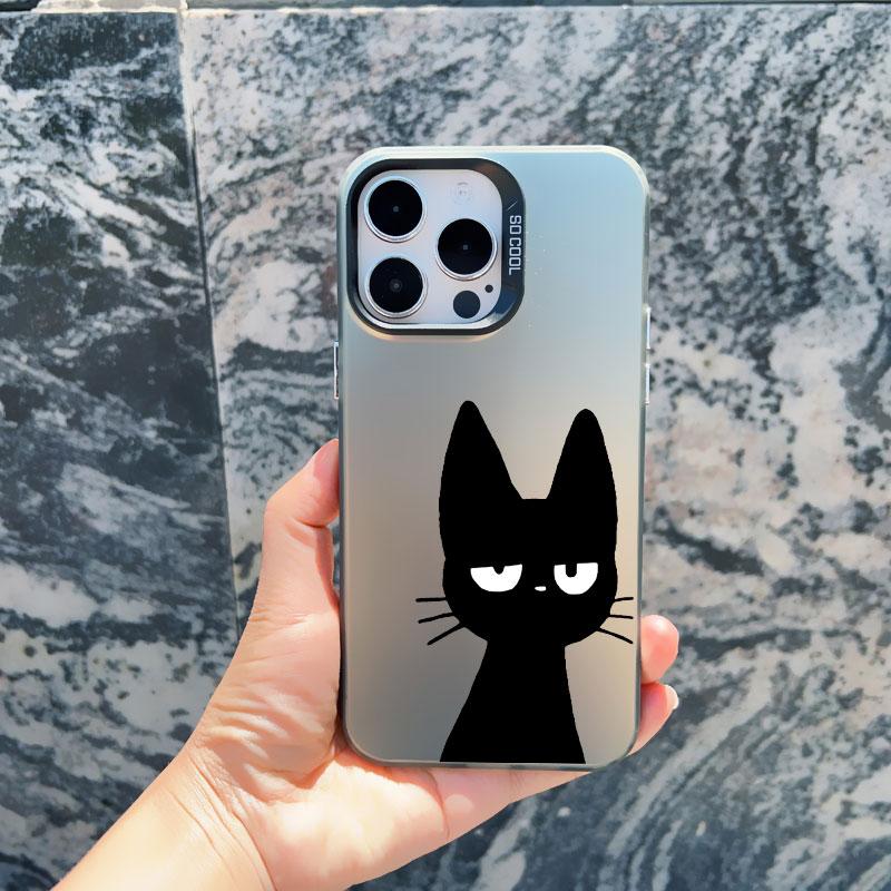 Coque de téléphone Mignonne Dessin Animé Chat Noir Pour iPhone 16 15 Pro Max Plus 14 13 12 11 Pro Max 13 Mini Anti-Choc Couverture Arrière Laser Funda