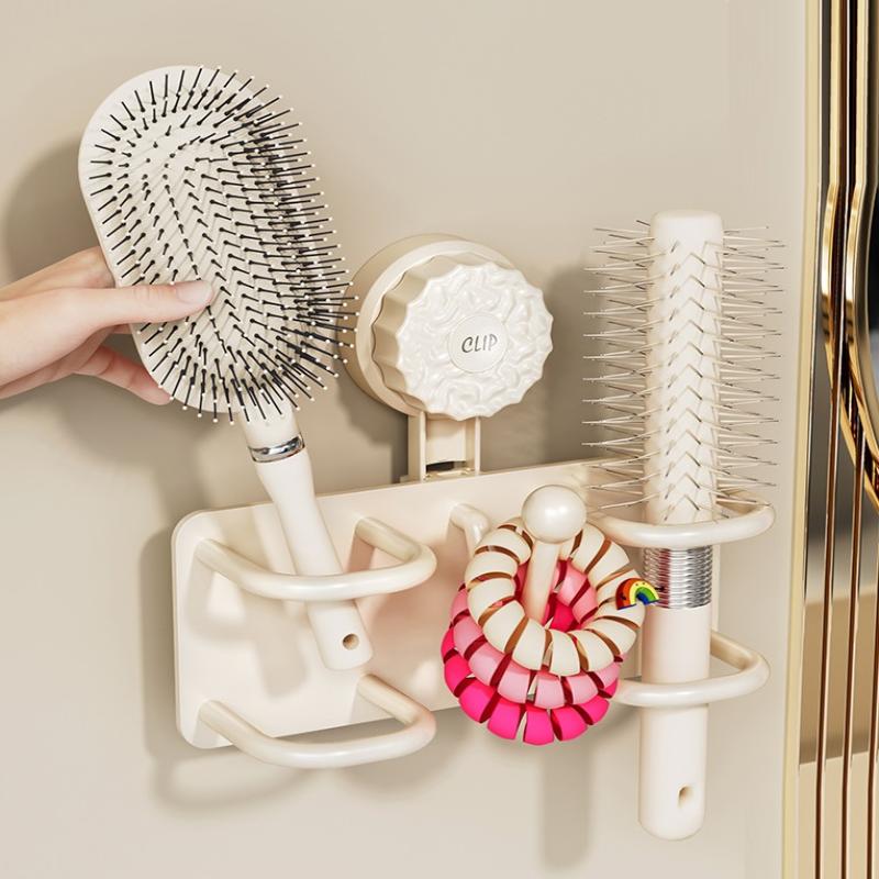 Wall-Mounted Comb Storage Rack Suction Cup Bathroom Hair Tie Holder No-Drilling Needed Hairband Holder Plastic Organizer