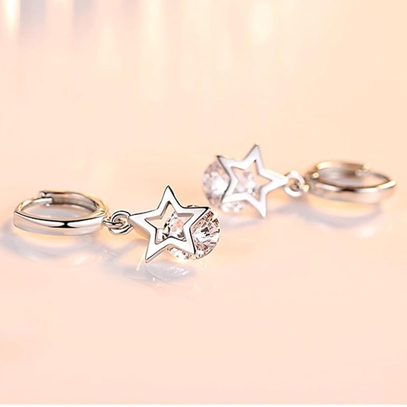 Zoomers Earrings Swaying Star White Silver Hoop Earrings Catchless Zirconia Platinum Plated Popularity Cute South Korea Fashion Accessories