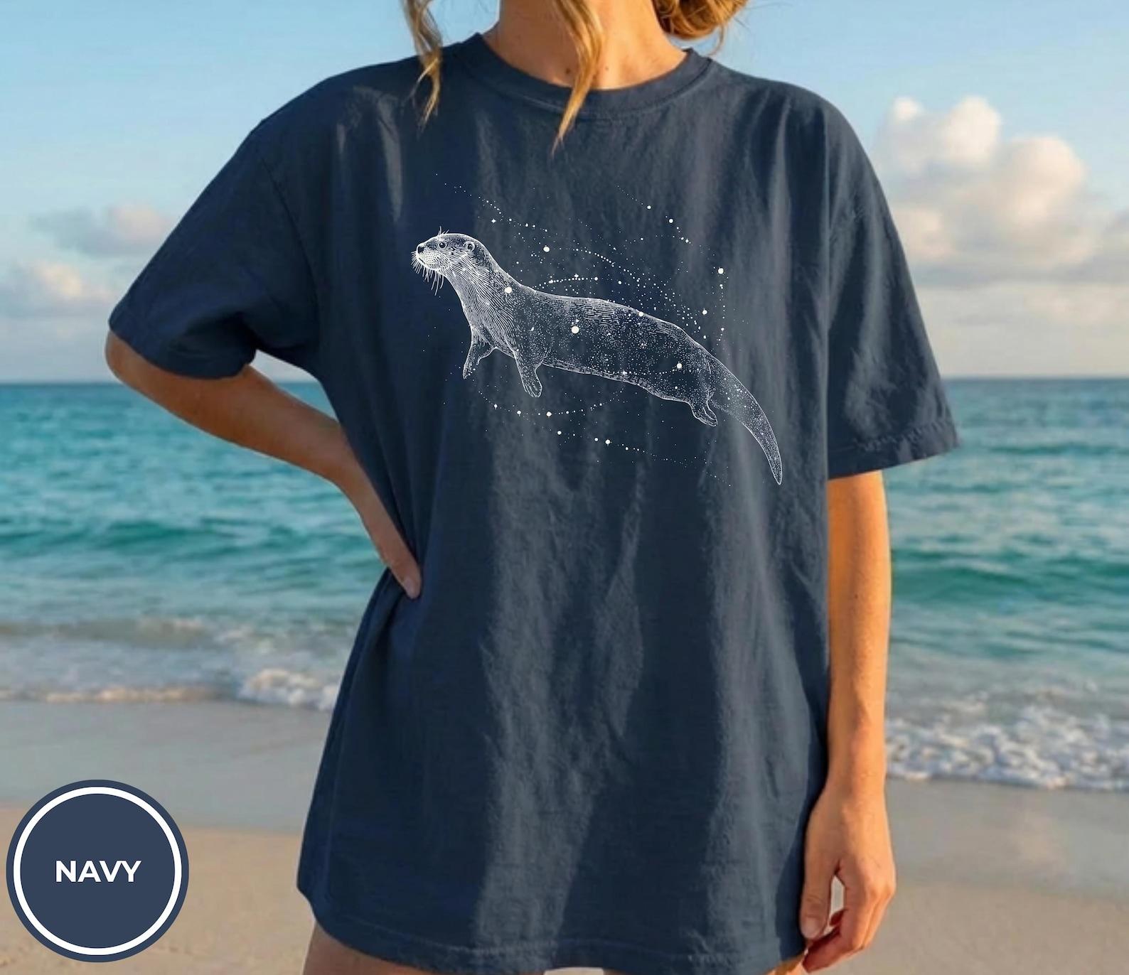 Constellation Otter T-shirt | Astral Otter Illustration, Starry Sea Design 4XL