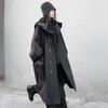 Spring Autumn Long Oversized Black Trench Coat with Hood  Windbreaker Jacket Dark Design Sense for Women
