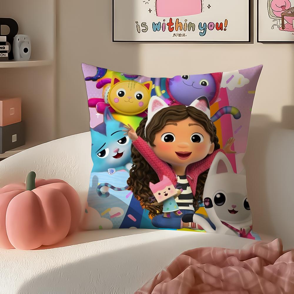 Playful Kids Cartoon Gabbys Dollhouse Cushion Cover Pillowcase Short Plush Invisible zipper Room Sofa Cushion Cover