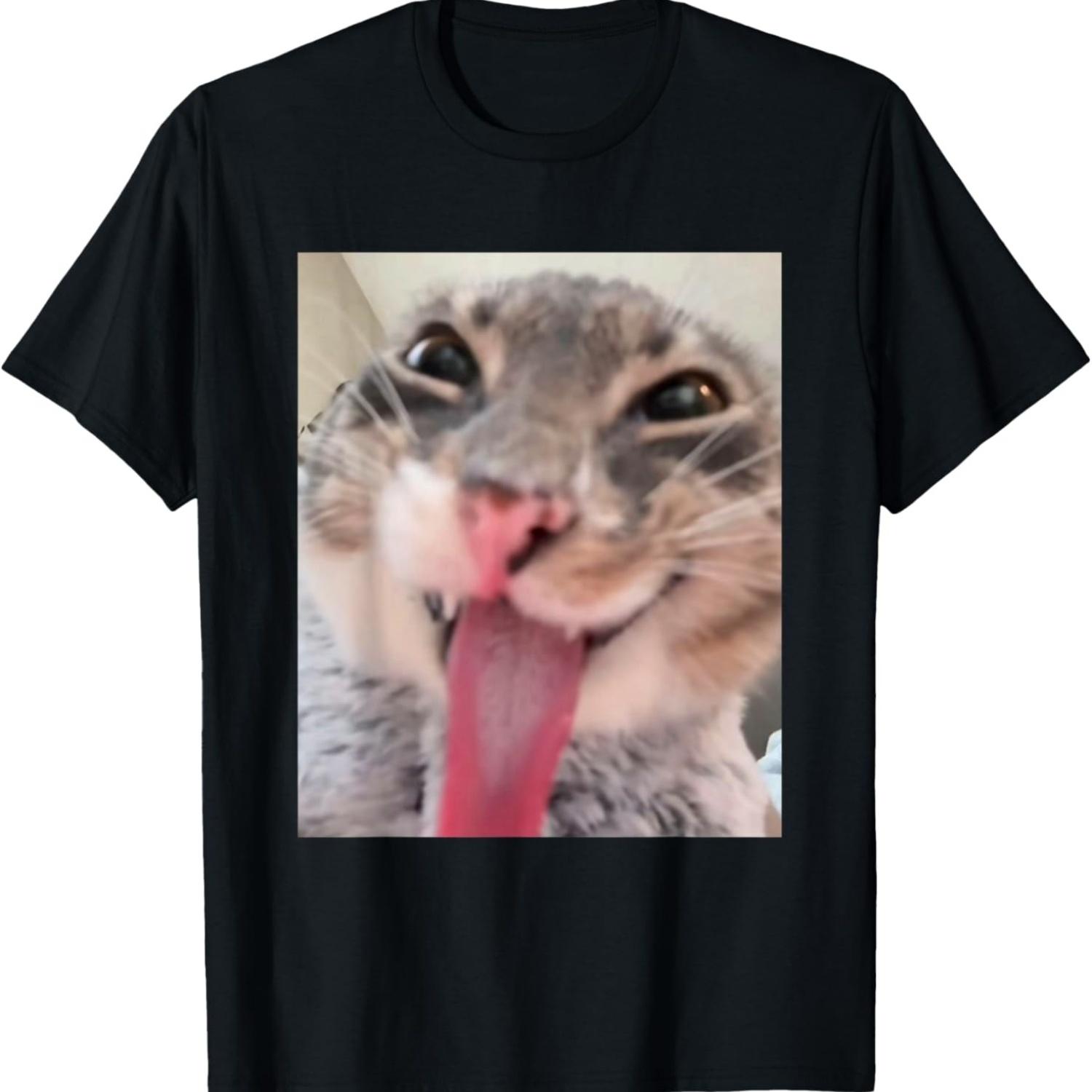 Derpy Cat Tongue Out Meme Funny Weirdcore Gifts Men Women T-Shirt S чёрный