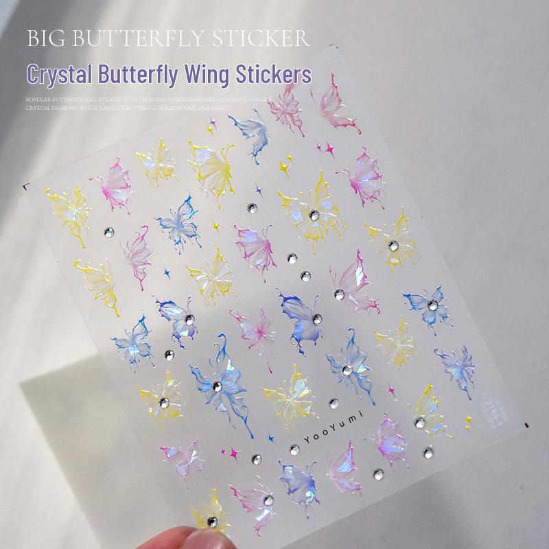 

Iridescent Butterfly Crystal Nail Stickers: Japanese Retro Embossed Design
