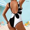 Women Plus Size Scoop Neck Wide Straps Printed Neon Green Black High Cut One Piece Swimsuit