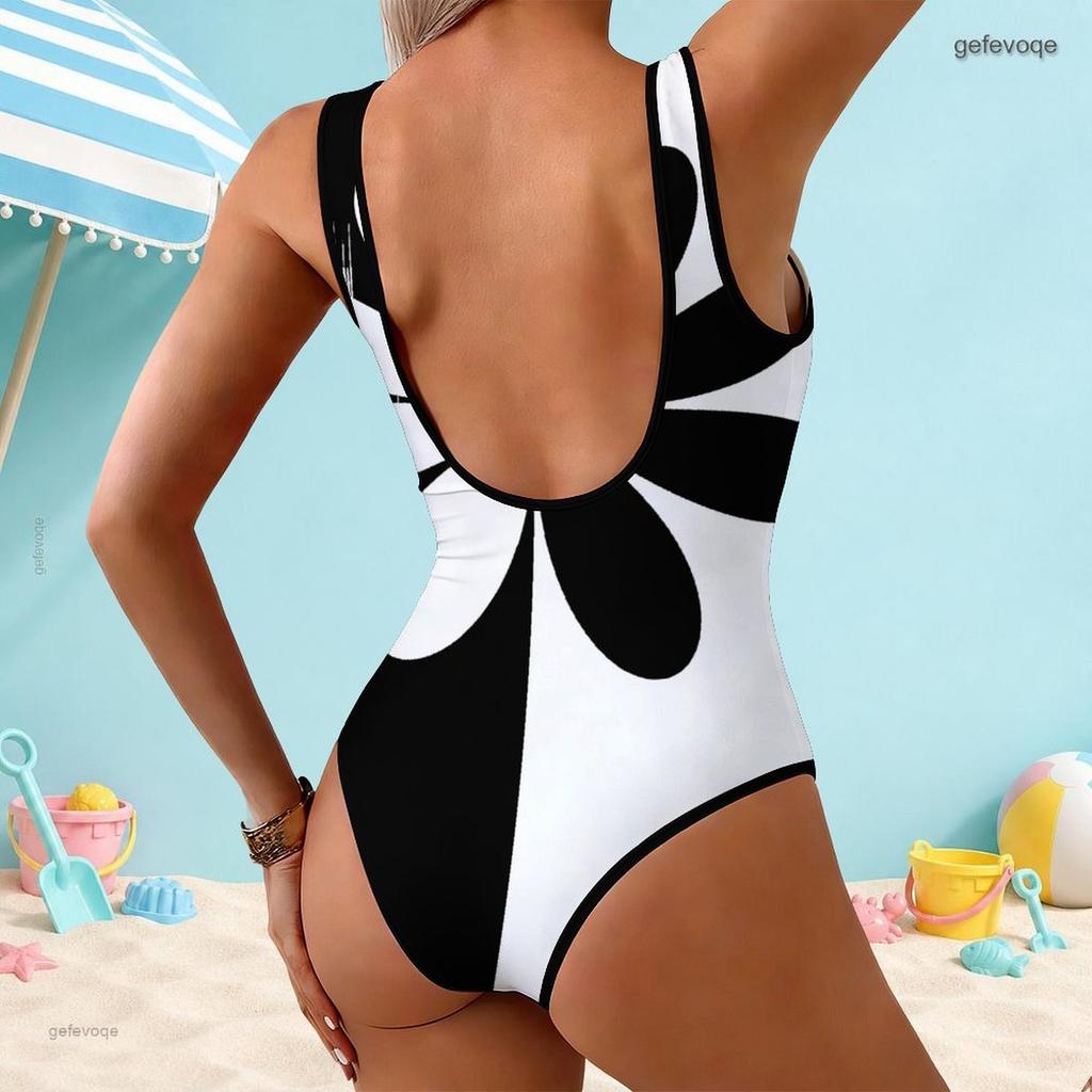 Women Plus Size Scoop Neck Wide Straps Printed Neon Green Black High Cut One Piece Swimsuit