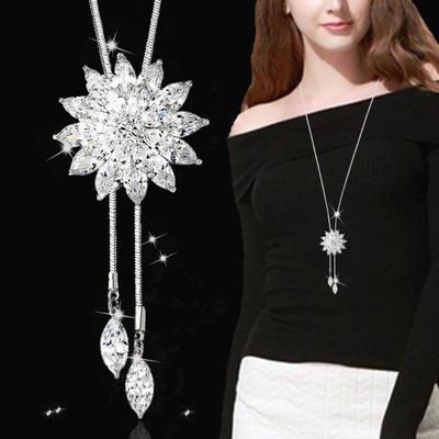 Fashion Crystal Pendant Long Tassel Necklace Women Sweater Snake Chain Jewelry