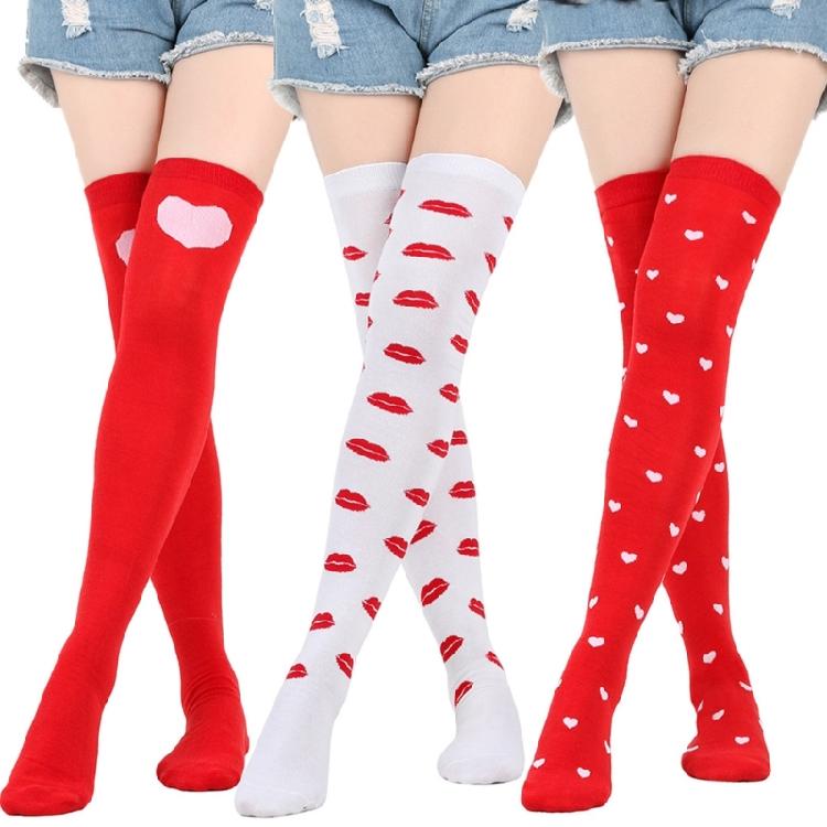 Valentines Day Over Knee Thigh High Stocking Cute Lip Heart Pattern Long Socks