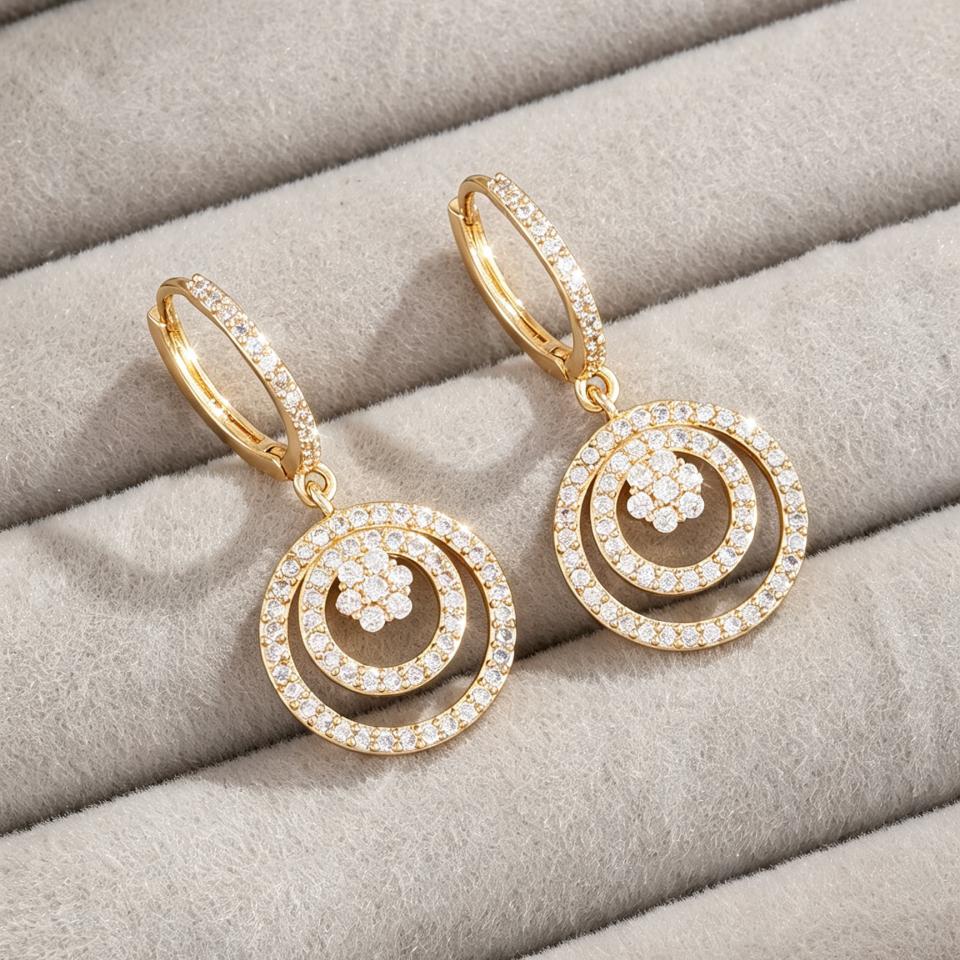 ZAKOL Sparkling Double Layer Circle Hoop Earrings For Women Elegant Full Paved Zircon Dangle Earrings Wedding Party Jewelry Gift