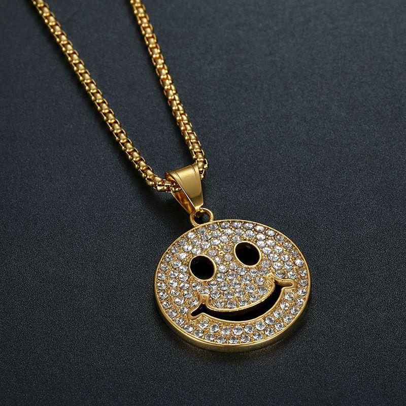 Europese en Amerikaanse Grensoverschrijdende Nieuwe Hip-hop, Sieraden, Verguld Diamant Smiley Gezicht Symbool Hanger Ketting