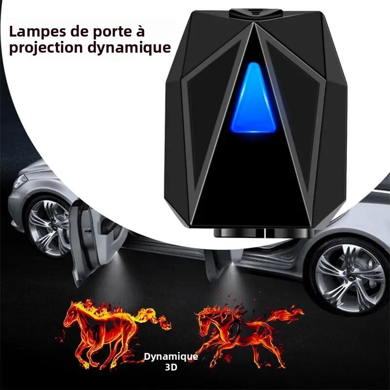 LED Car Door Dynamic 3D Cartoon Projection Light Door Atmosphere Projection Light USB Charging Wireless Welcome Decorative Light