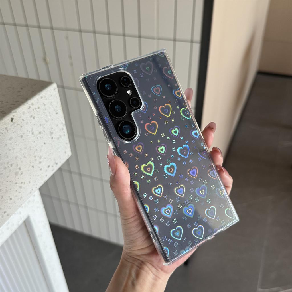 Applicable to Samsung s25 mobile phone case laser small love s25ultra colorful gradual change s26 transparent protective cover factory