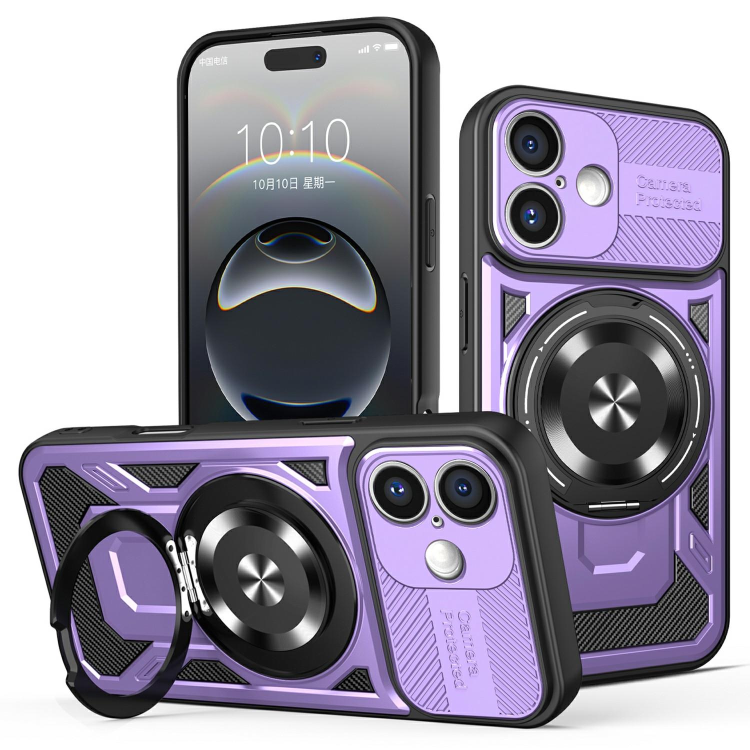 

Для iPhone 16 Магнітний чохол Поворотна підставка TPU+PC Чохол для телефону Purple