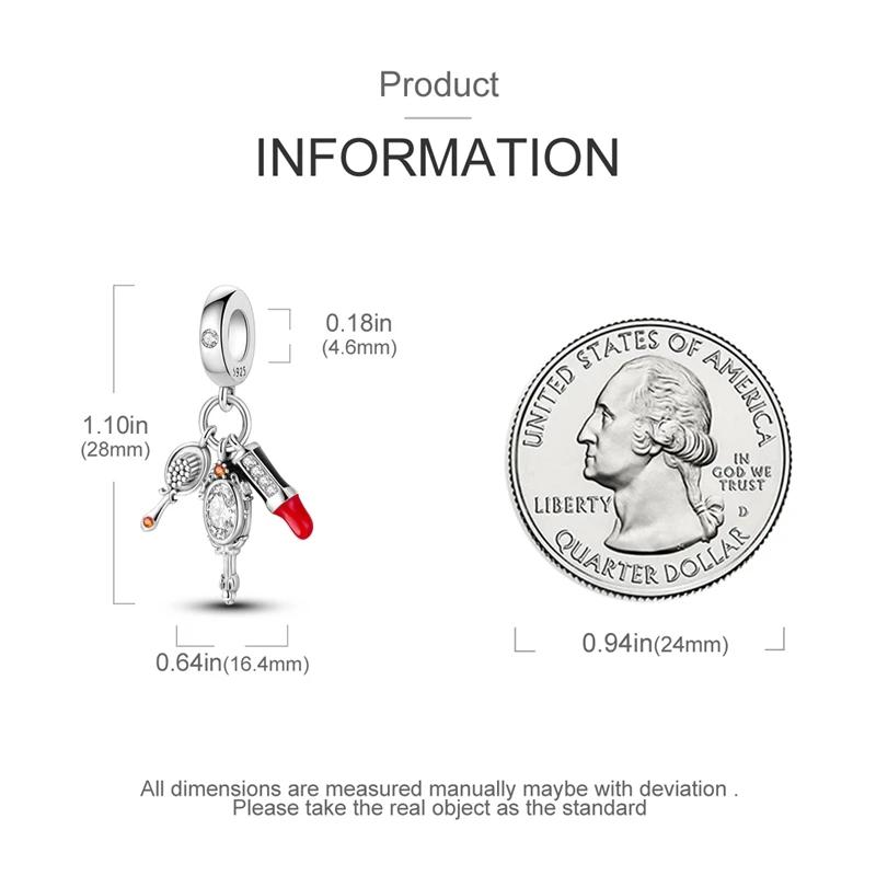 Authentische Original-Charm-Perlenkomponenten Kupfermetall Mädchenkamm Spiegel Lippenstift Perlenkomponenten Kompatibel mit Charm-Perlenkomponenten Plata Armbändern