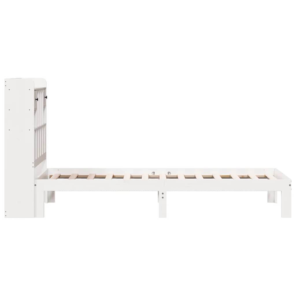 Solid Wood Bed with Shelf Without Mattress White 90x200 cm Pine
