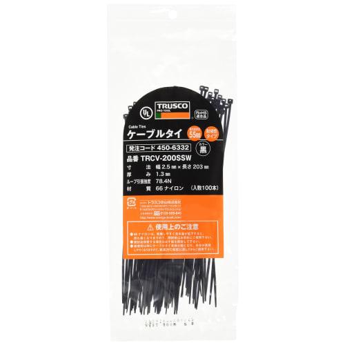 TRUSCO Cable Tie Width 2.5mm x 203mm Maximum Bundle 55 Weather Resistance TRCV200SSW