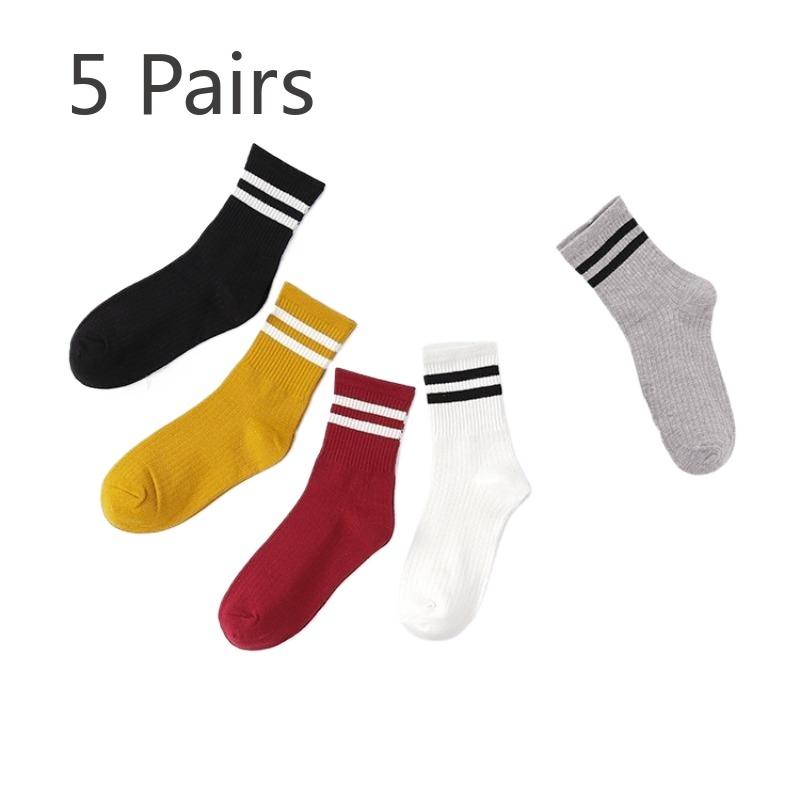 

5 пар новых дышащих повседневных полосатых носков до середины икры для женщин на весну и осень 5 Pairs