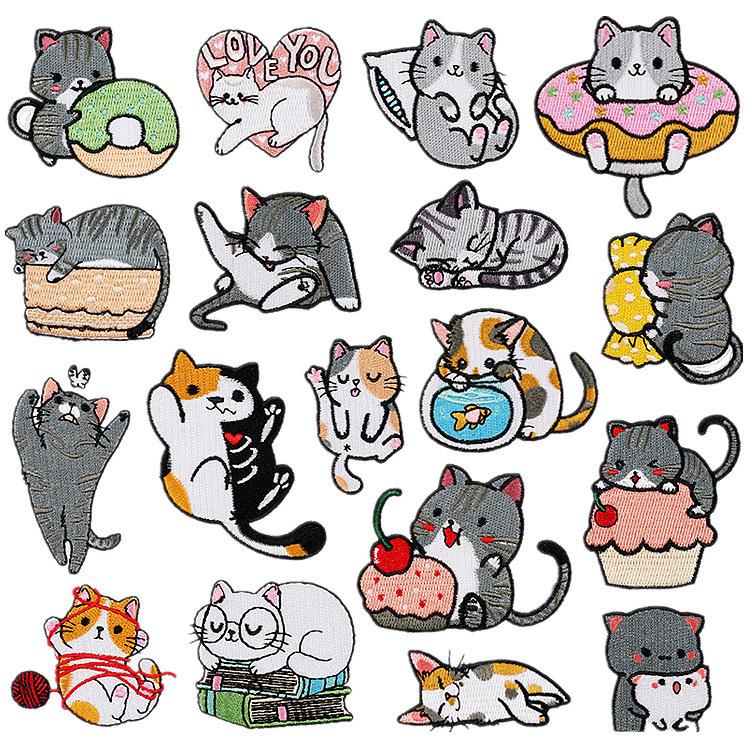 New Cat Family Computer Embroidery Cloth Sticker Cartoon Kitten Patch Sticker Clothes Decoration Embroidery Chapter Label Ironing