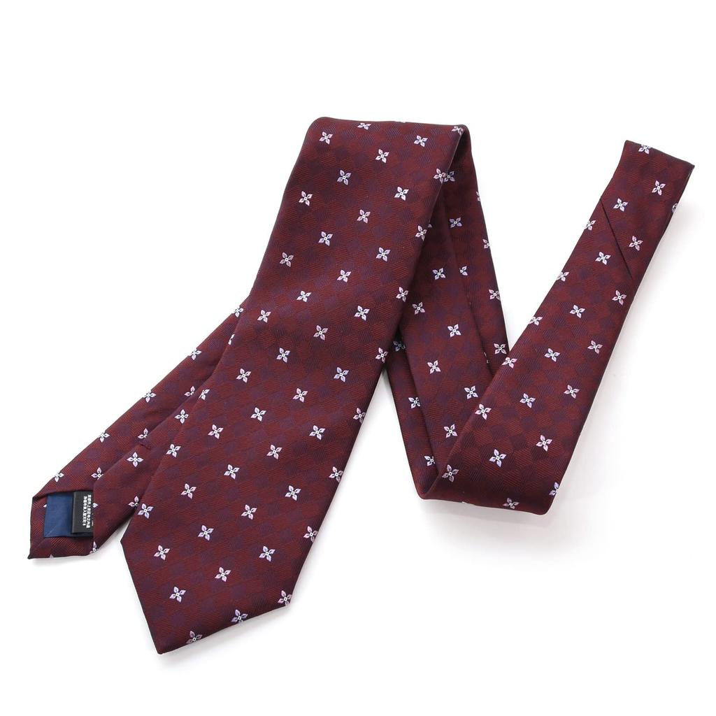 MICHIKO LONDON Brand Made in Silk Jacquard Woven with Small Embroidery Necktie, Japan, 100% (D Pattern Red)