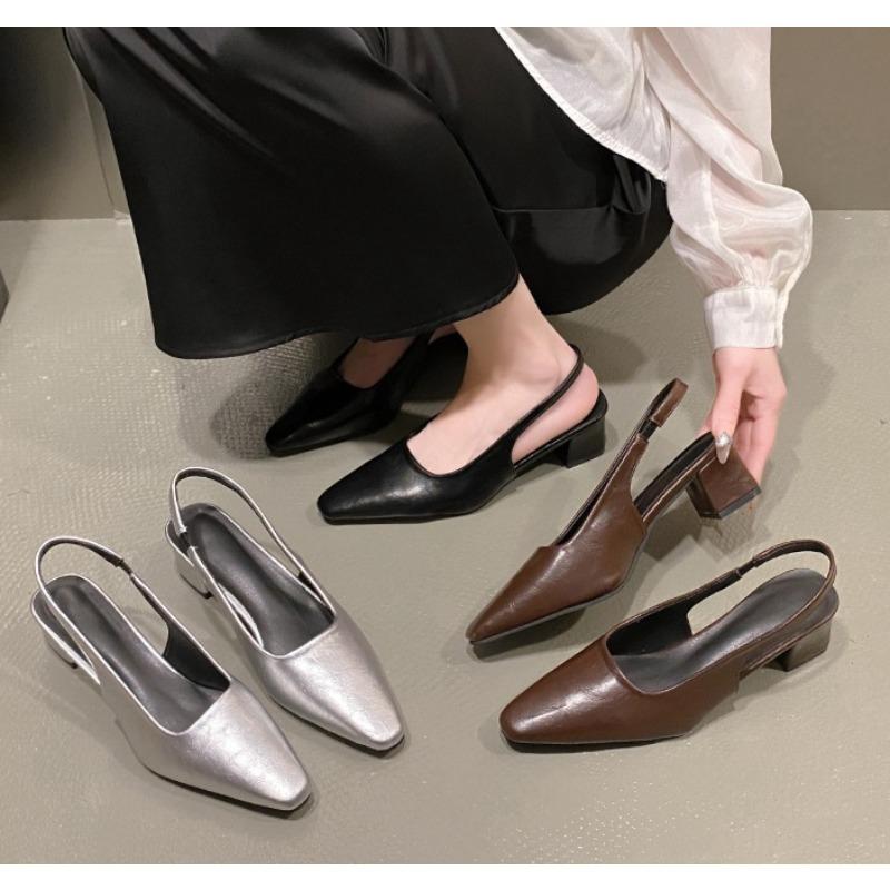 Fashion Designer Summer New Women Sandal Fashion Pointed Toe Shallow Slip On Ladies Elegant Slingback Shoes Thin Med Heel Dress Mules