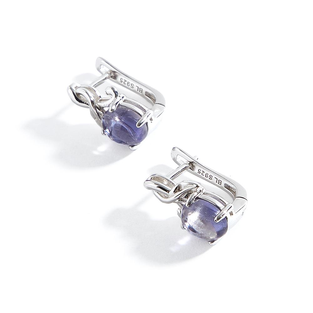 925 Sterling Silver Tree Leaves Design Earrings Natural Iolite oval6*8mm gemstones Exquisite fine jewelry for party banquet wear